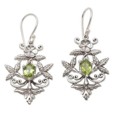 Swift Growth,'Foral Faceted Peridot Dangle Earrings from Bali'