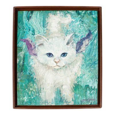 Dreamy Cat II,'Original Signed Framed Cat Painting from Mexico'