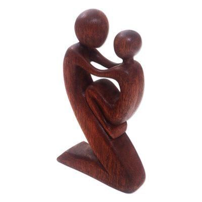 Playful Father,'Suar Wood Father and Child Sculpture from Bali'