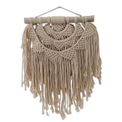 'Hand-Knotted Cotton Wall Hanging with Fringe from Bali'