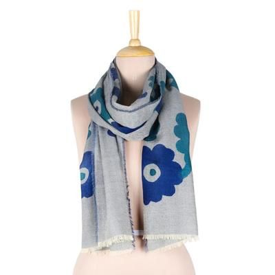 Winter Garden,'Handmade Floral Wool Shawl from India'