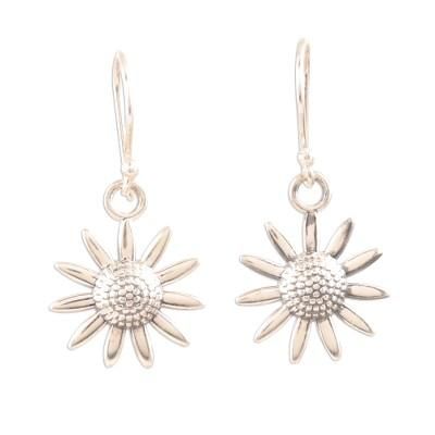 Sunflower Glitter,'Sterling Silver Sunflower Dangle Earrings from India'