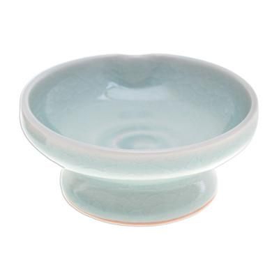 Chic and Versatile,'Green Celadon Ceramic Footed Plate Handmade in Thailand'