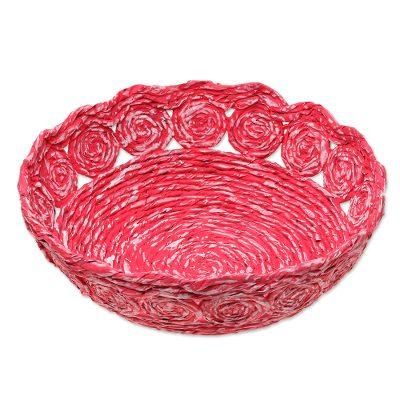 Beautiful Spirals in Pink,'Recycled Paper Basket in Red from India'