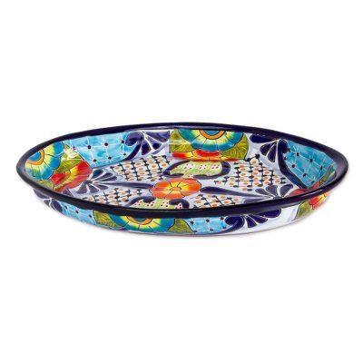 'Talavera-Style Oval Ceramic Serving Platter from Mexico'