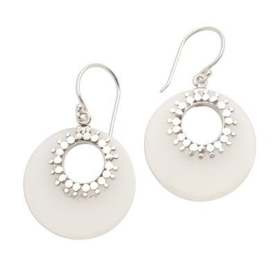 Celuk Discs,'Round Sterling Silver and Resin Dangle Earrings'