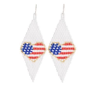 'Diamond-shaped and Flag-themed Glass Beaded Dangle Earrings'