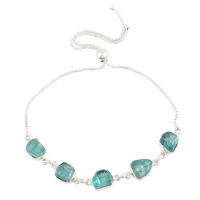 Modern Harmony in Green,'Handmade Green Apatite and Silver Link Bracelet'