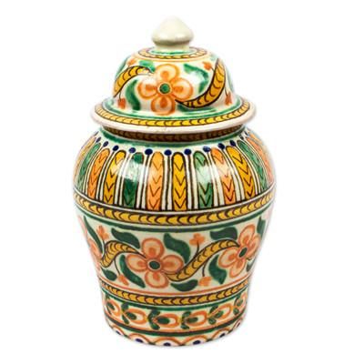 Puebla Peach Blossoms,'Handmade Floral Talavera Style Decorative Ginger Jar'