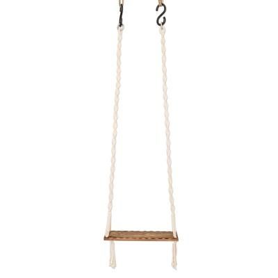 Caribbean Breeze,'Cotton Macrame and Brown Pine Swing with Brass Hooks'