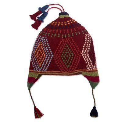 Cantuta Flower,'100% Baby Alpaca Peruvian Cap With Ear Flaps and Tassels'