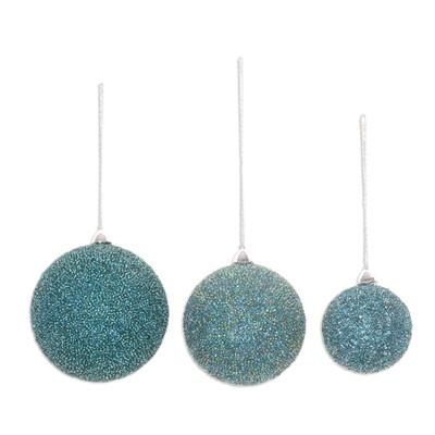 Turquoise Magic,'Set of Three Sparkling Beaded Ornaments in a Turquoise Hue'