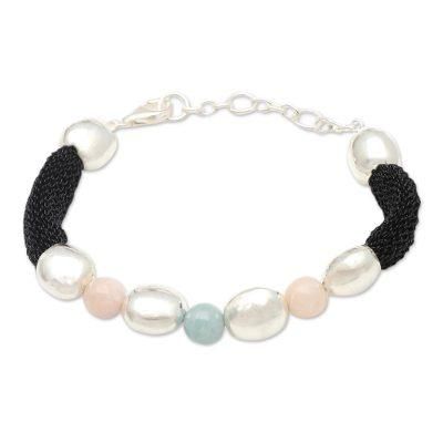 Candy Crush,'Hand Crafted Rose Quartz and Beryl Beaded Bracelet'