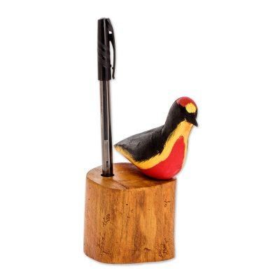 Crimson Crested Woodpecker,'Hand Carved Red Crested Woodpecker Bird Wood Pencil Holder'