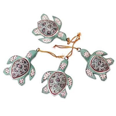 Baby Shells,'Handcrafted Jempinis Wood Baby Turtle Ornaments (Set of 4)'