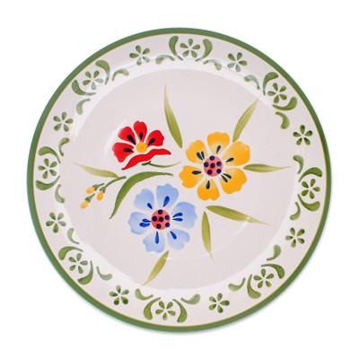 Primrose Path in Green,'Floral Ceramic Plate from Thailand'