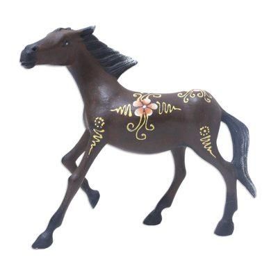 'Horse Wood Figurine Hand-carved & Hand-painted in Indonesia'