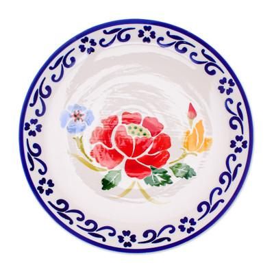 Poppy Garden in Blue,'Multicolored Handcrafted Ceramic Plate'