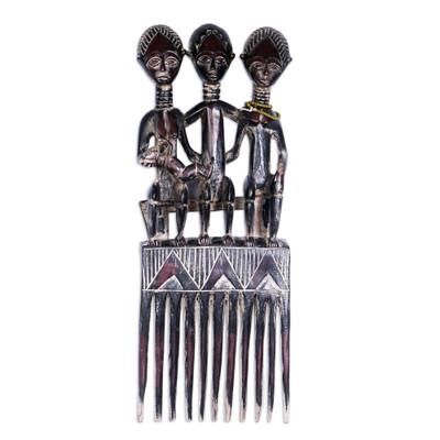 'Hand Carved Sese Wood Comb-Shaped Wall Accent from Ghana'