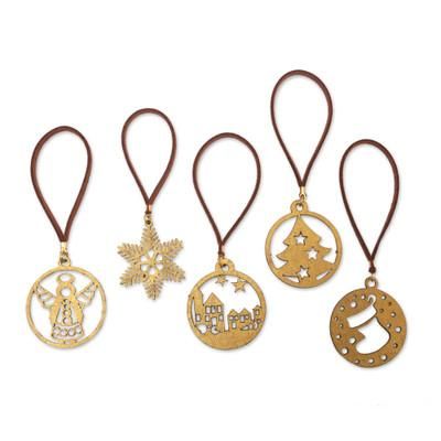 'Handcrafted Gold-Toned Ornaments from Bali (Set of 5)'