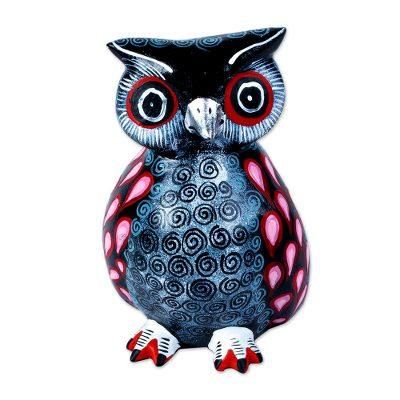 Rose Winged Owl,'Hand Carved Owl Alebrije with Rosy Wings from Oaxaca'