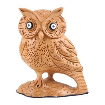 Owl Glory,'Hand-Carved Wood Figurine of An Owl from India'