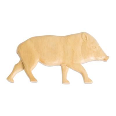 Pig,'Teak Wood Pig Kitchen Magnet Carved by Hand in Costa Rica'