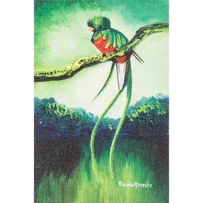 Quetzal at the Waterfalls,'Signed Acrylic and Oil Painting of Quetzal and Waterfall'