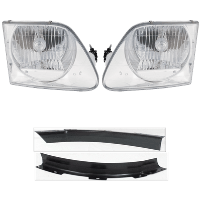 1997 Ford F-150 4-Piece Kit Driver and Passenger Side Headlights with Bumper Trims, with Bulbs, Halogen