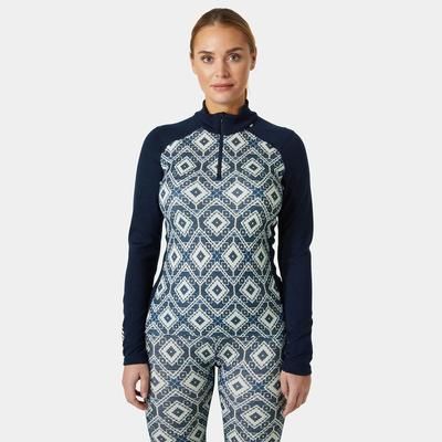 Helly Hansen Women's Lifa Merino Midweight Graphic 1/2 Zip Base Layer Navy M