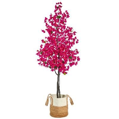 6ft. Artificial Bougainvillea Tree with Handmade Jute & Cotton Basket - Nearly Natural T3246-PK