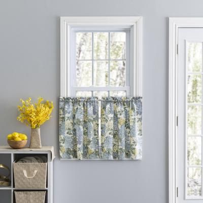 Wide Width Hydrangea Tailored Tier Curtain Pair by Hydrangea in Blue (Size 34" W 36" L)