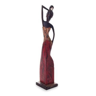 Ready To Go,'Distressed Wooden Figurine of Young Balinese Woman'