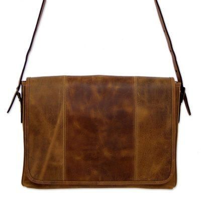 Bohemian VIP,'Distressed Brown Leather Boho Style Laptop Case with Pockets'