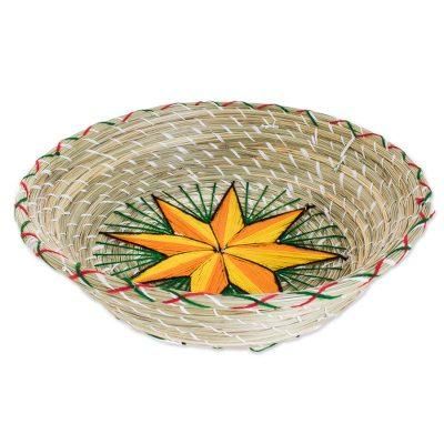 Artisanal Star in Yellow,'Yellow Star Natural Fiber Decorative Basket from Guatemala'