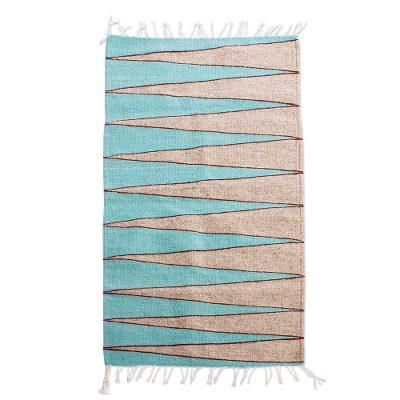 High Sierras,'Hand Woven Aqua and Beige Area Rug (2x3)'