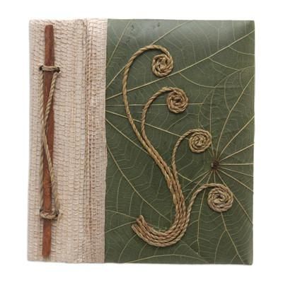 'Eco-Friendly Leaf-Themed Journal Handmade from Natural Fiber'