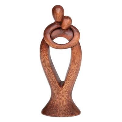 'Hand-Carved Romantic Semi-Abstract Suar Wood Sculpture'