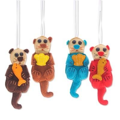 Colors & Otters,'Set of 4 Handcrafted Otter Felt Ornaments in Diverse Hues'