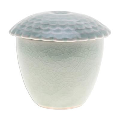 Sunflower in Green,'Green Handmade Celadon Ceramic Sunflower Themed Salsa Bowl'