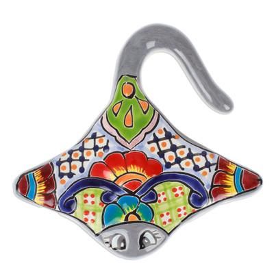 'Handcrafted Floral Hacienda-Themed Ray Ceramic Sculpture'