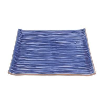 Tree Stump in Blue,'Celadon Ceramic Platter in Blue Handmade in Thailand'
