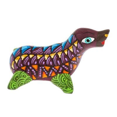 Seal in the Purple Sea,'Traditional Alebrije Copal Wood Figurine of Purple Seal'