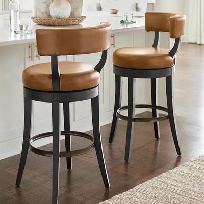Aiken Low Back Swivel Bar & Counter Stool - Bar Height (30" H Seat), Harvest, Bonded Leather, Harvest/Marbled Bone/Bar Height - Grandin Road