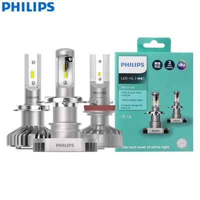 Philips LED H1 H4 H7 H8 H11 H16 HB3 HB4 Ultinon LED 6000K Faro bianco freddo + Fendinebbia per auto luminoso al 160% Design compatto, coppia