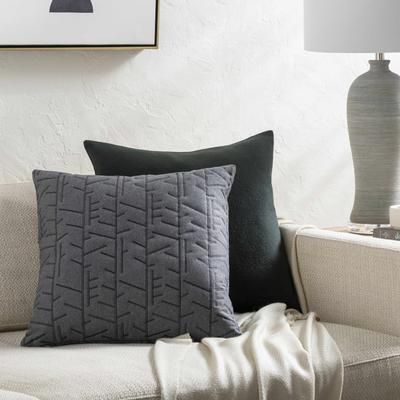 Manus 18" Square Cottage Cotton Charcoal Throw Pillow - Boutique Rugs