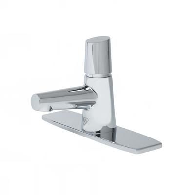 T&S BP-0723-8DP Deck Mount Lavatory Faucet w/ Self Closing Handle - 0.5 gpm Spray Outlet, 8" Plate, Single Temperature, 8" Deck Plate, Stainless Steel