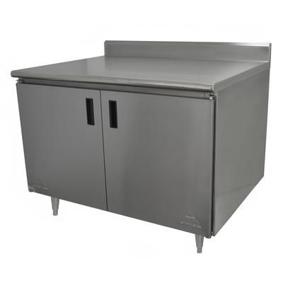 Advance Tabco EHK-SS-244M-X 48" Enclosed Work Table w/ Swing Doors & Midshelf, 5" Backsplash, 24"D, Stainless Steel