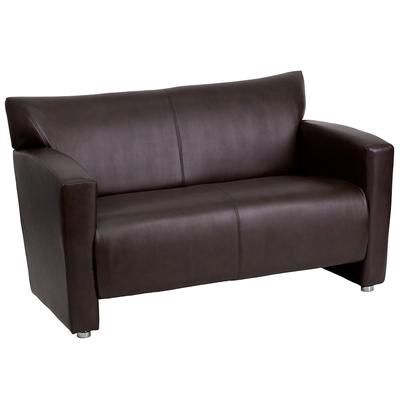 Flash Furniture 222-2-BN-GG Reception Loveseat w/ Brown LeatherSoft Upholstery, Brushed Aluminum Feet