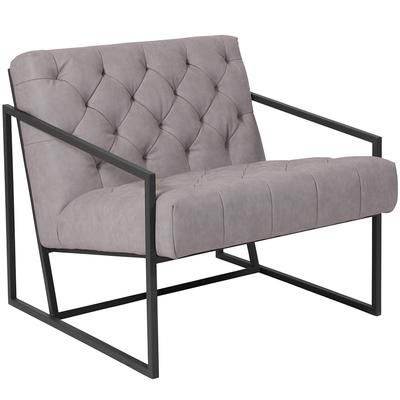 Flash Furniture ZB-8522-WH-GG Lounge Chair - White LeatherSoft Upholstery, Gray Metal Frame